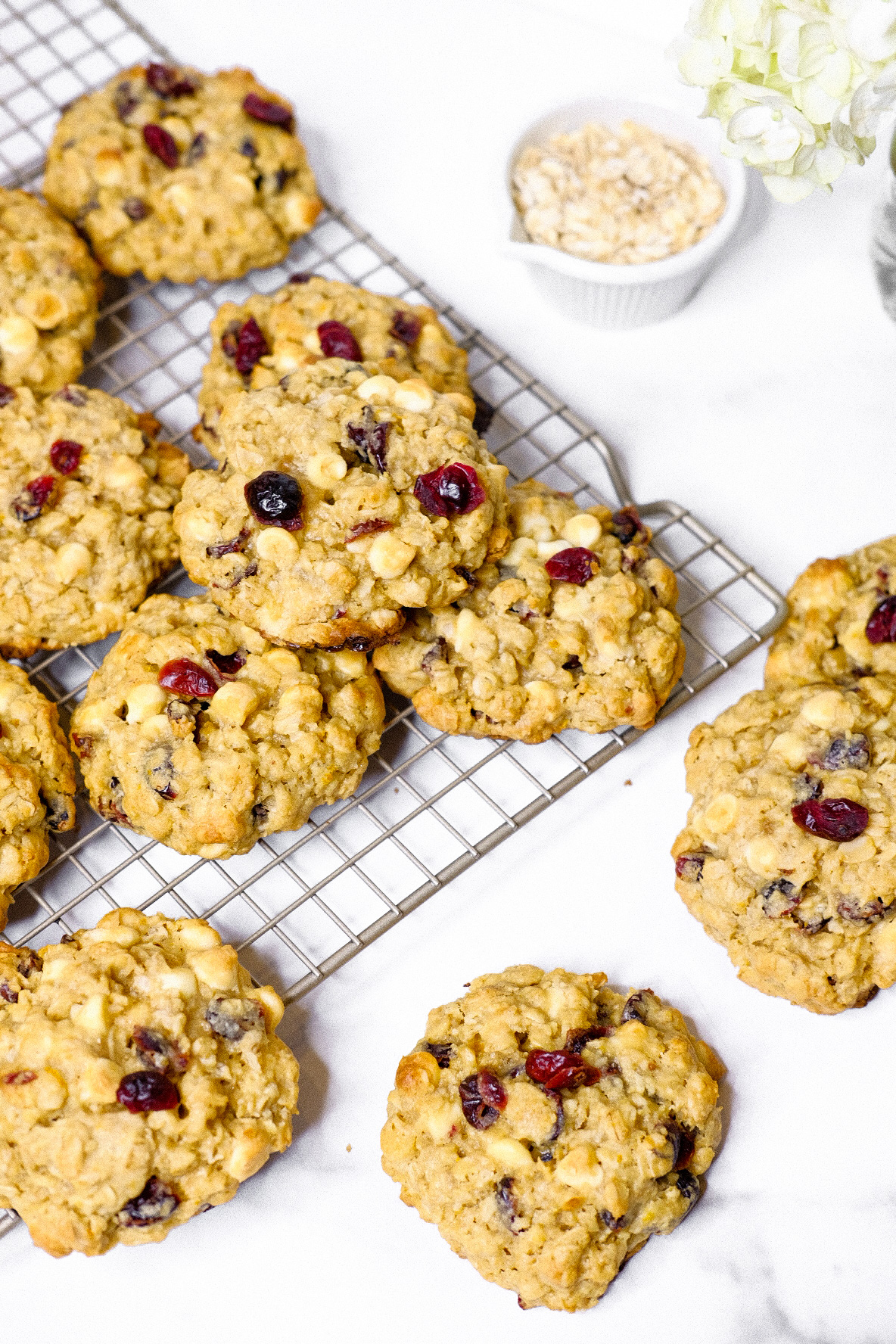 Cranberry White Chocolate Oatmeal Cookies - One Happy Bite
