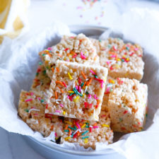 Birthday Cake Funfetti Rice Krispie Treats - One Happy Bite