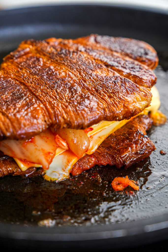 Kimchi Grilled Cheese Croissant Sandwich