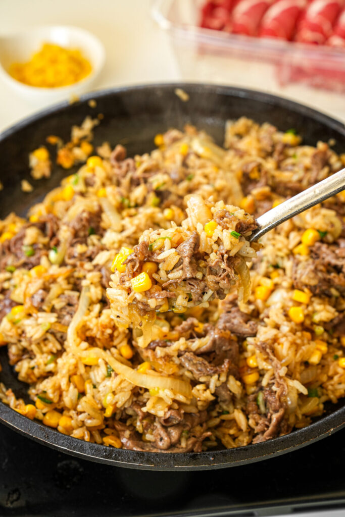 Beef Pepper Rice mixed on hot sizzling plate