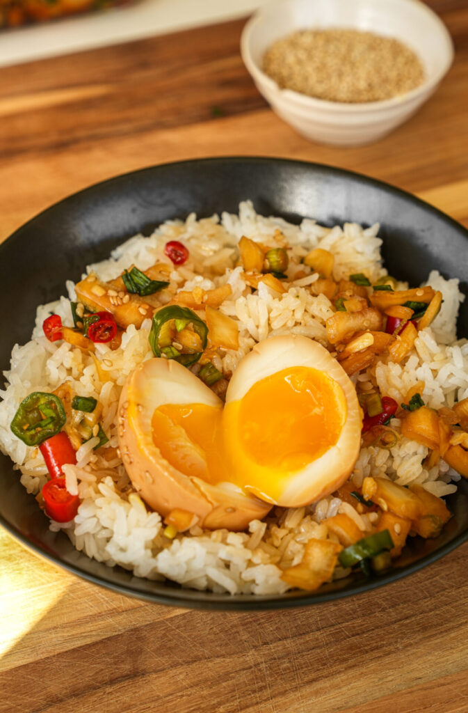 Korean marinated eggs with rice