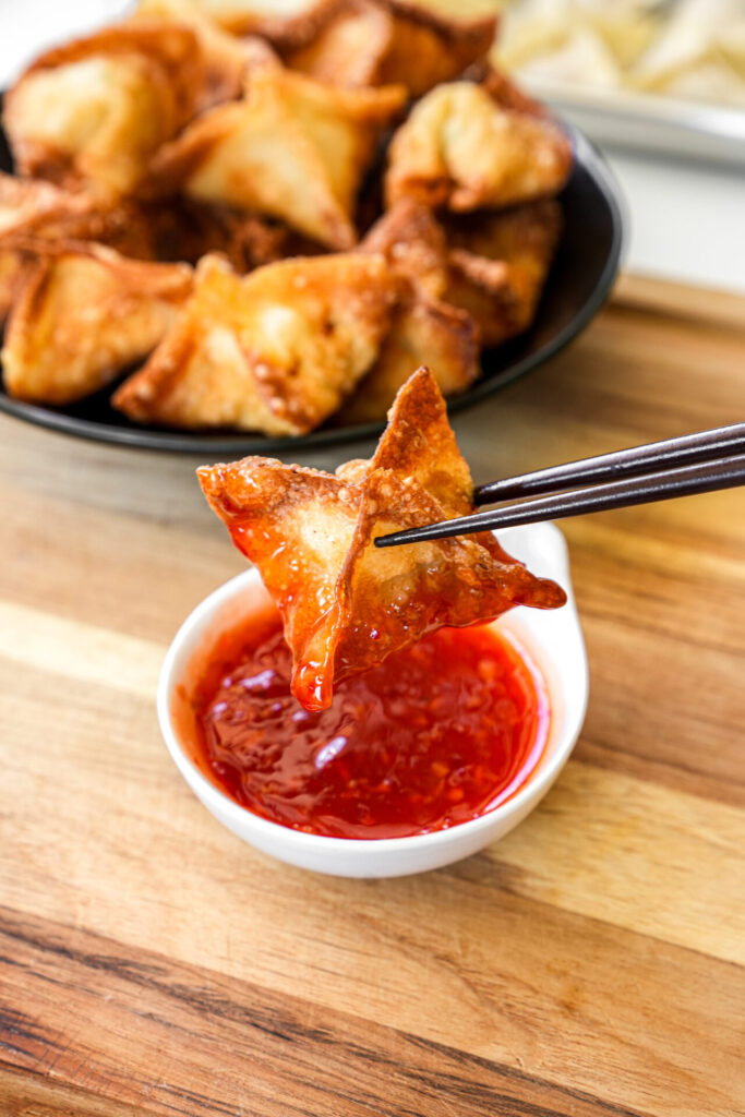 Fried Chicken Wontons with sweet chili sauce