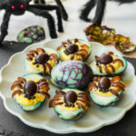 Halloween spooky spider deviled tea eggs