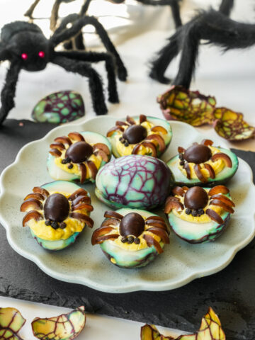 Halloween spooky spider deviled tea eggs