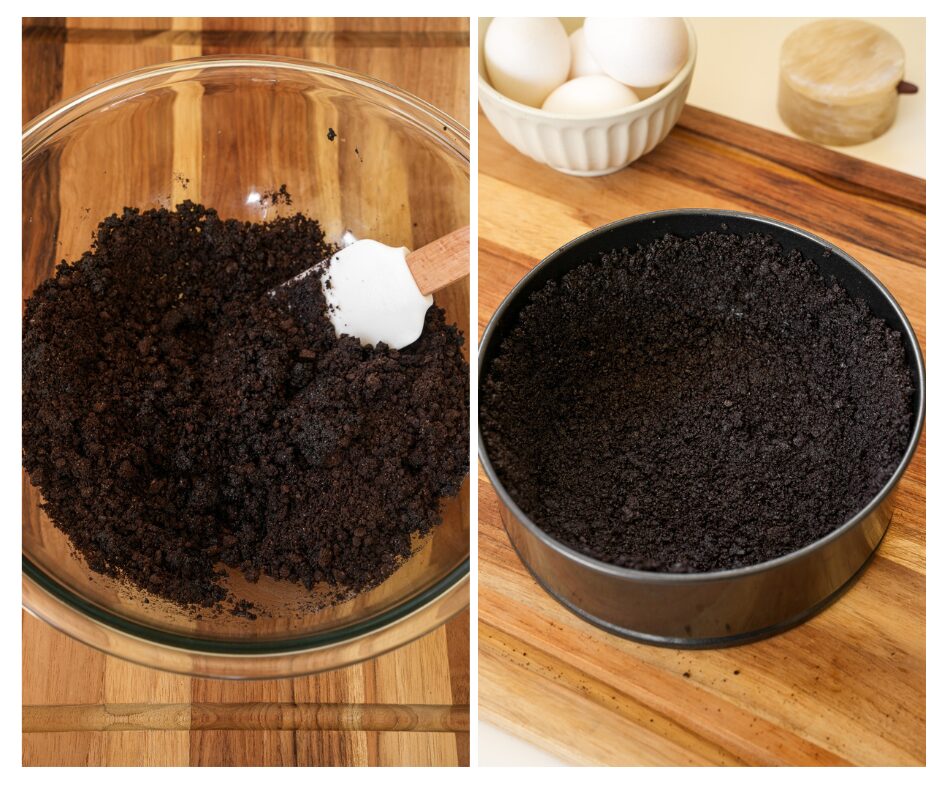 mix oreo cookie crumbs with melted butter