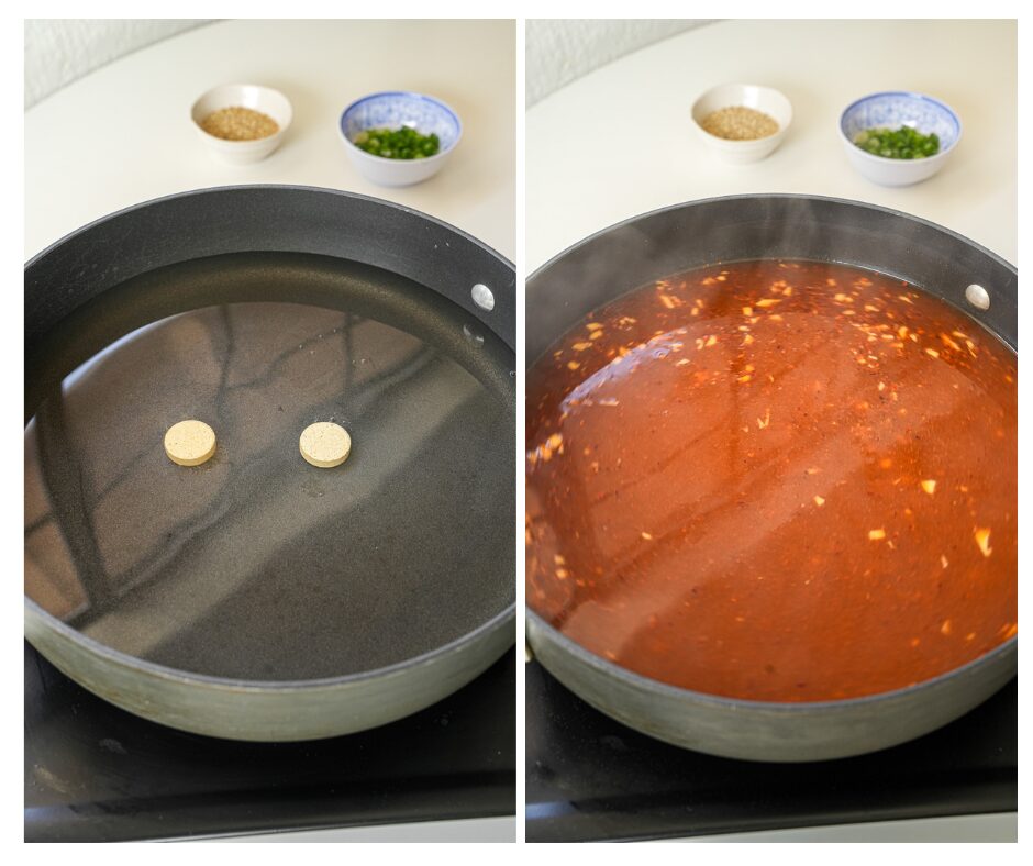 making anchovy broth and stir in the sauce for rabokki