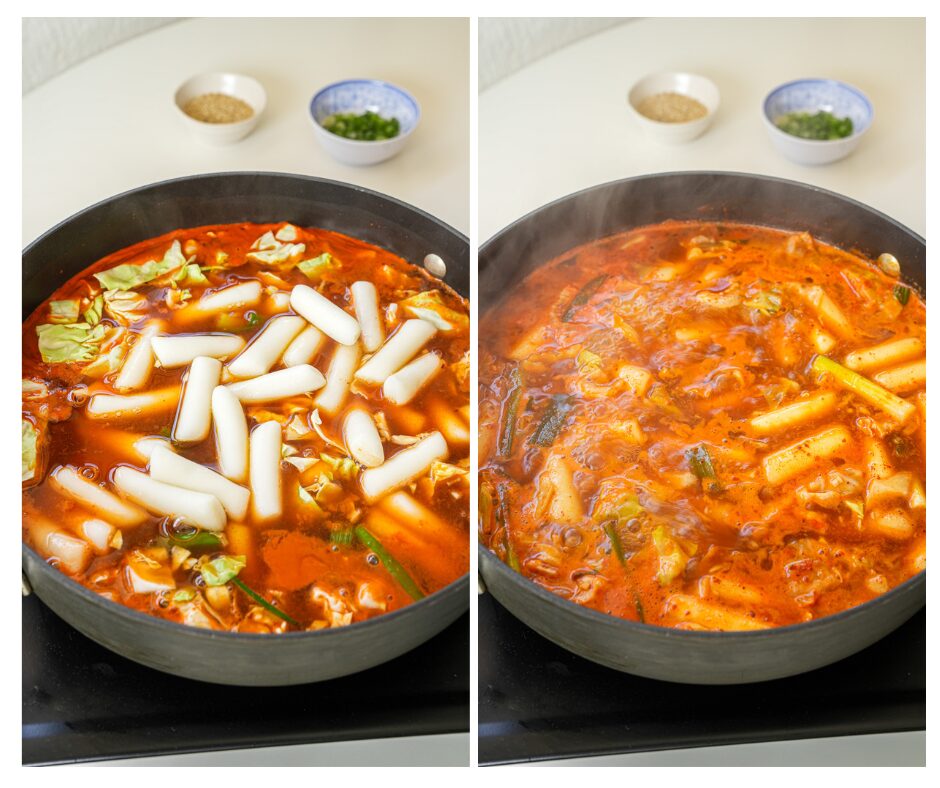 add vegetables and rice cakes for rabokki