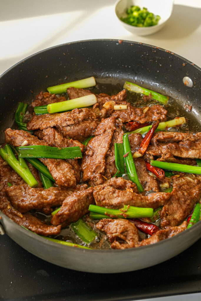 shacha beef stir fry with scallions