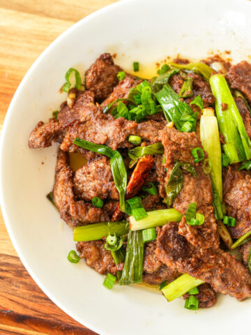 shacha beef stir fry with scallions