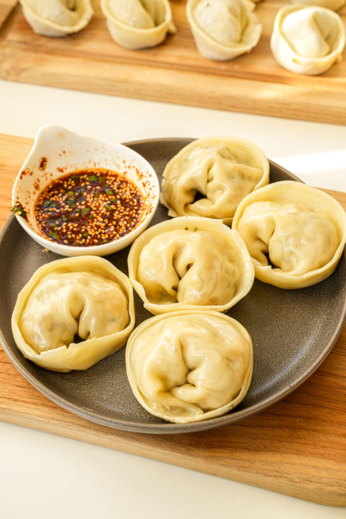 Korean kimchi mandu dumpling with dipping suace