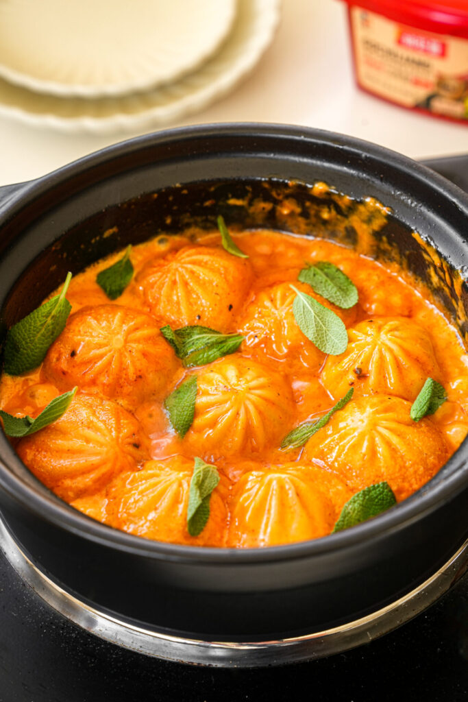 Soup dumplings in creamy gochujang sauce