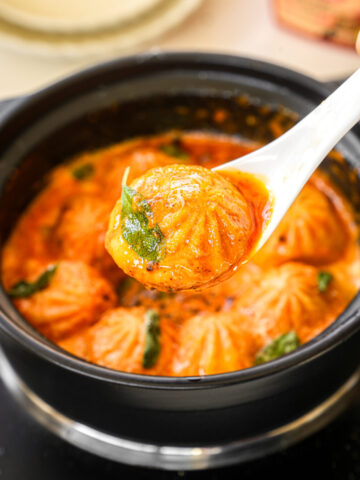 Soup dumplings in creamy gochujang sauce