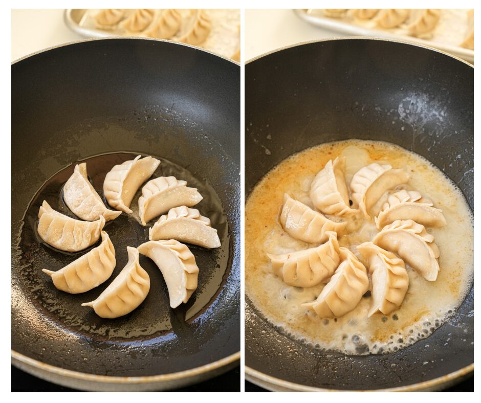 pan fry dumplings for crispy dumpling skirt