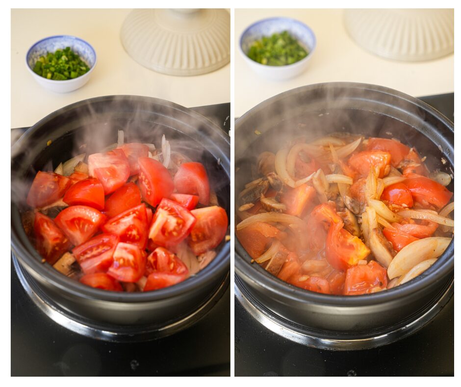 saute tomatoe for one pot tomato beef noodle soup