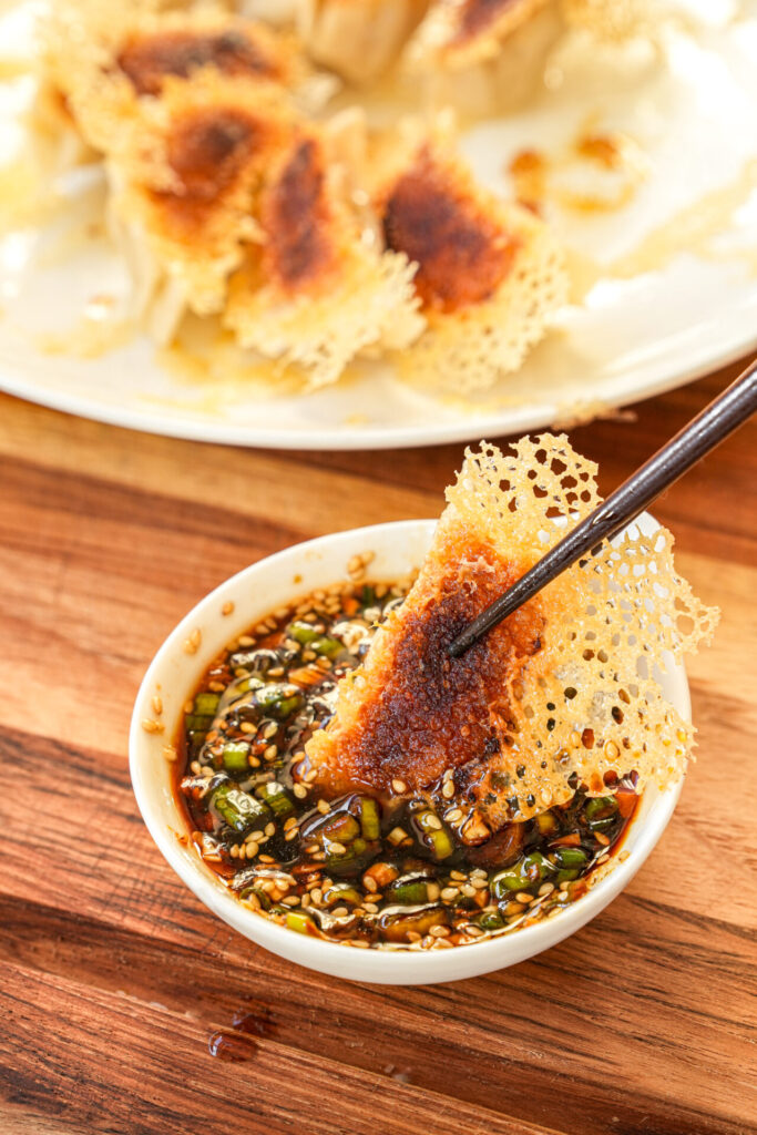 crispy dumpling skirt served with dumpling dipping sauce