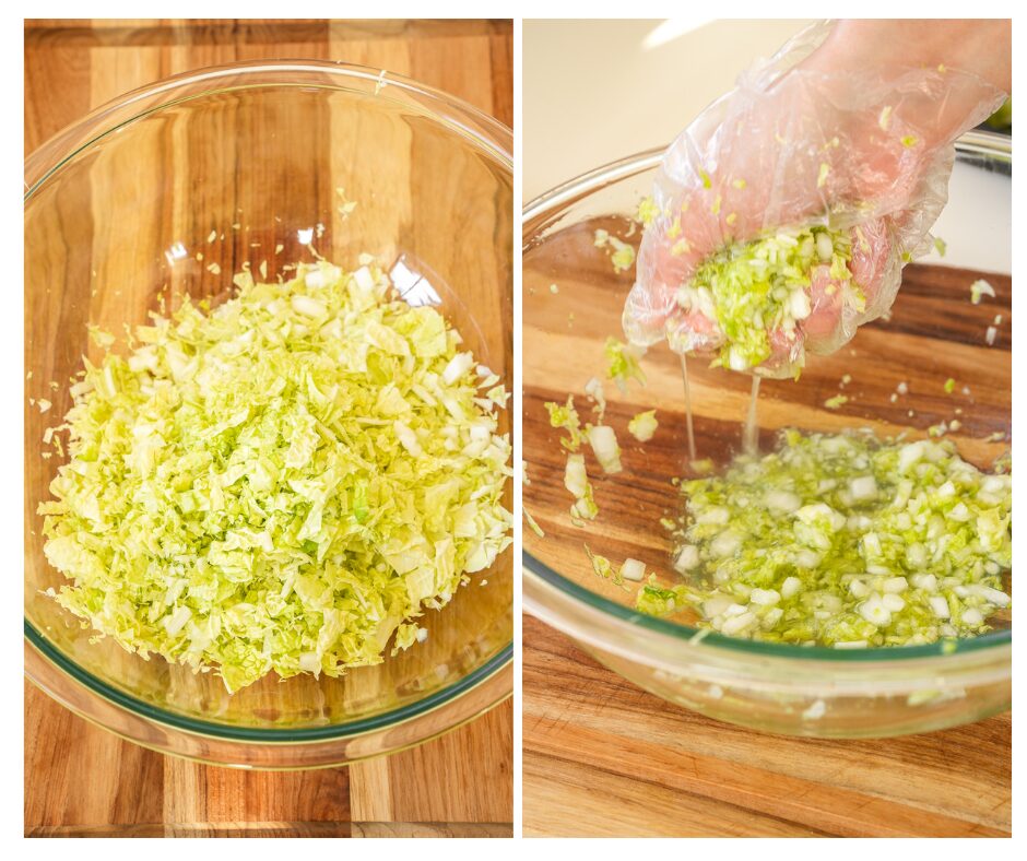 prep the cabbage for pork and cabbage dumplings