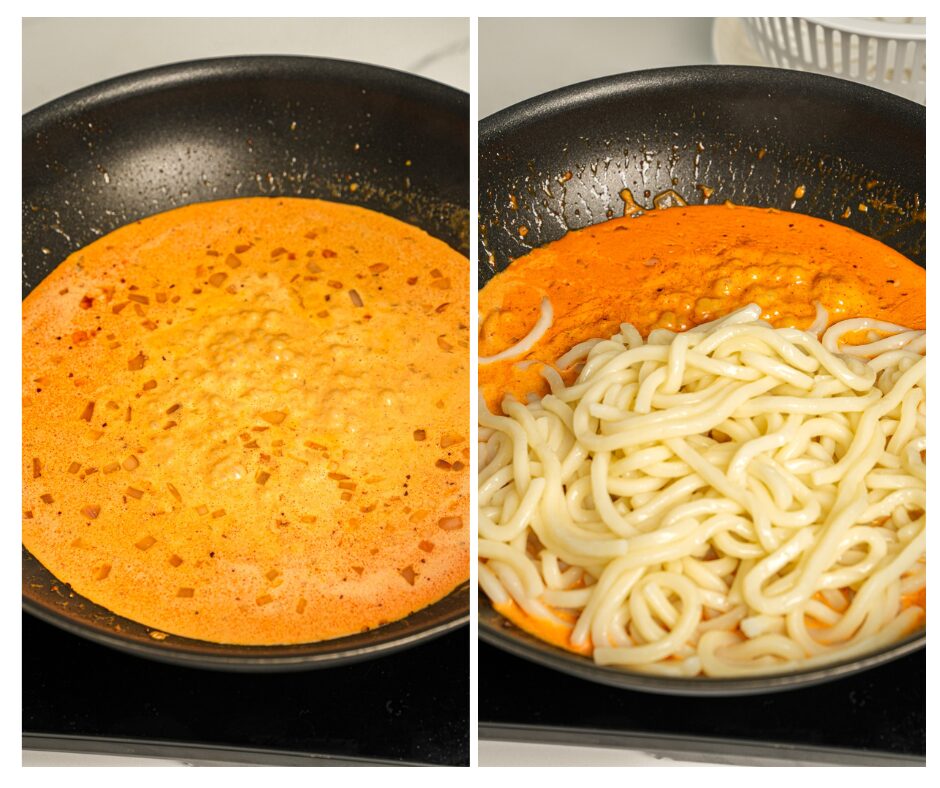 make creamy sauce and add cooked udon noodles for creamy gochujang udon noodles