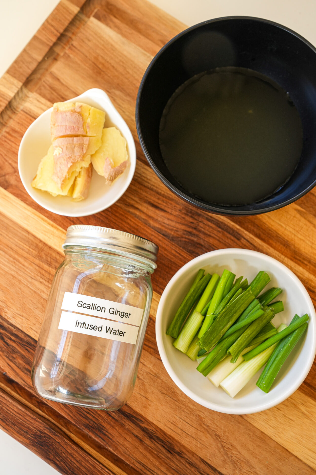 ingredients to make scallion ginger infused water