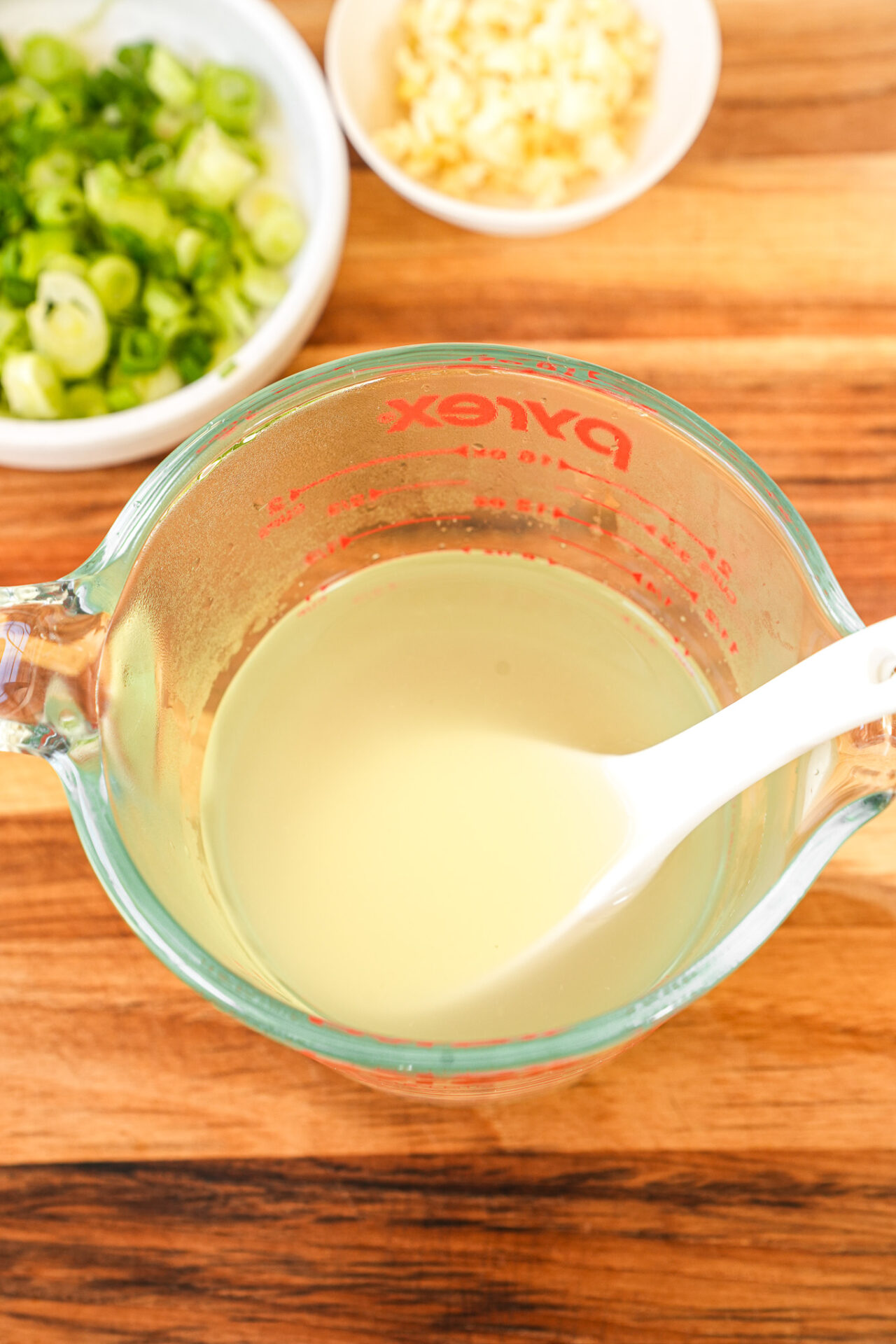 add scallion ginger infused water to dumpling filling