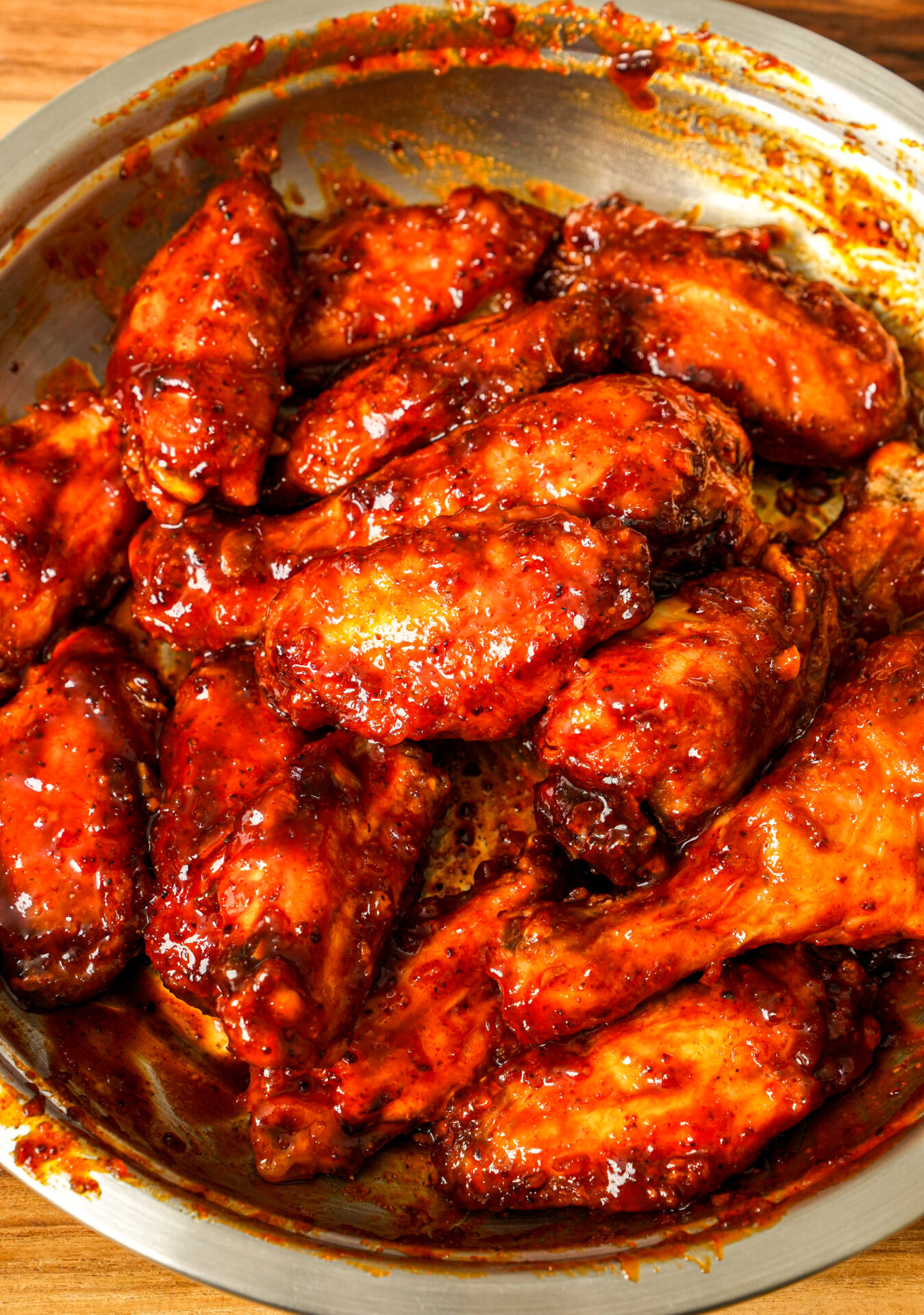 coat each chicken wing evenly with gochujang honey sauce