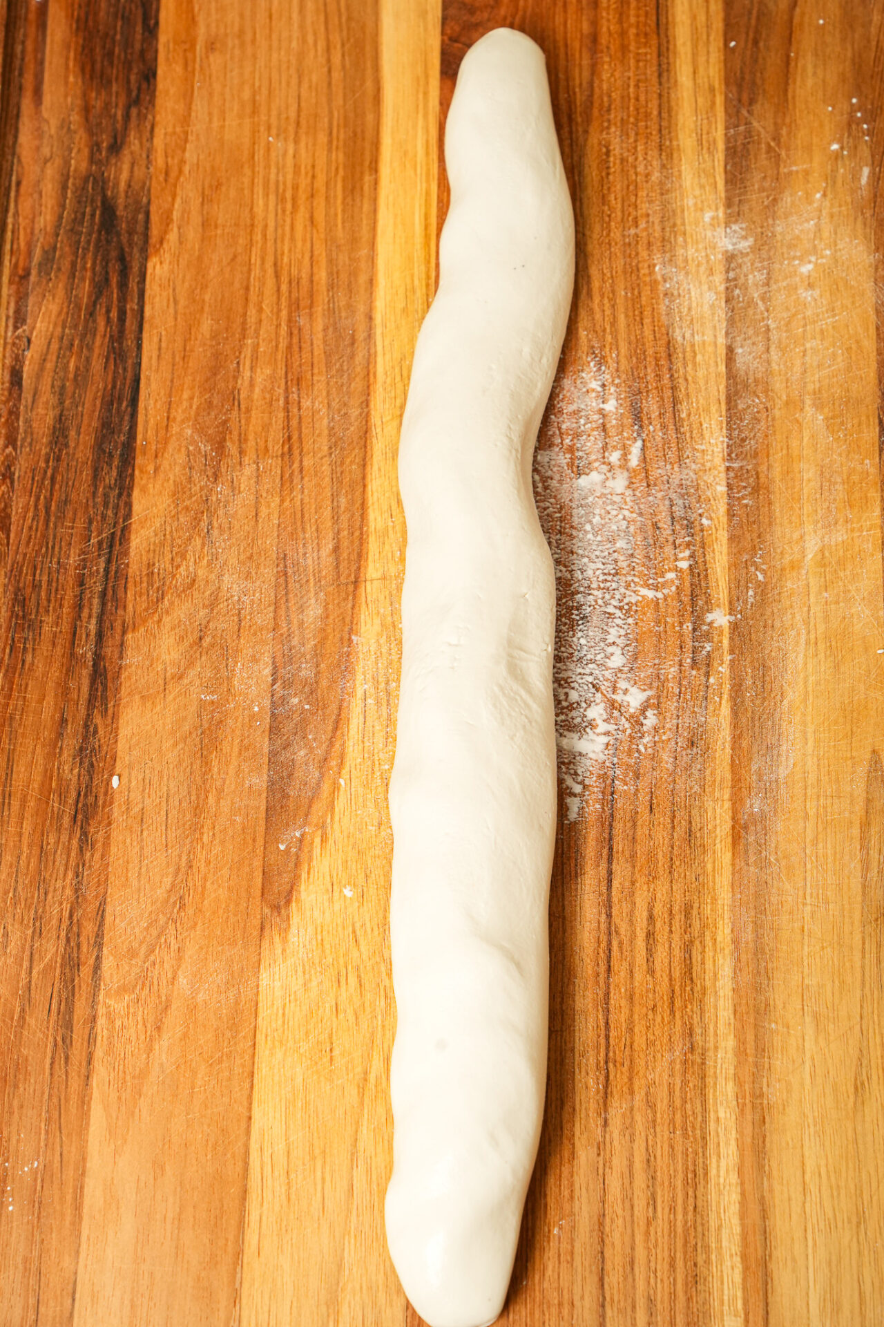 roll the dough into a long log for tang yuan