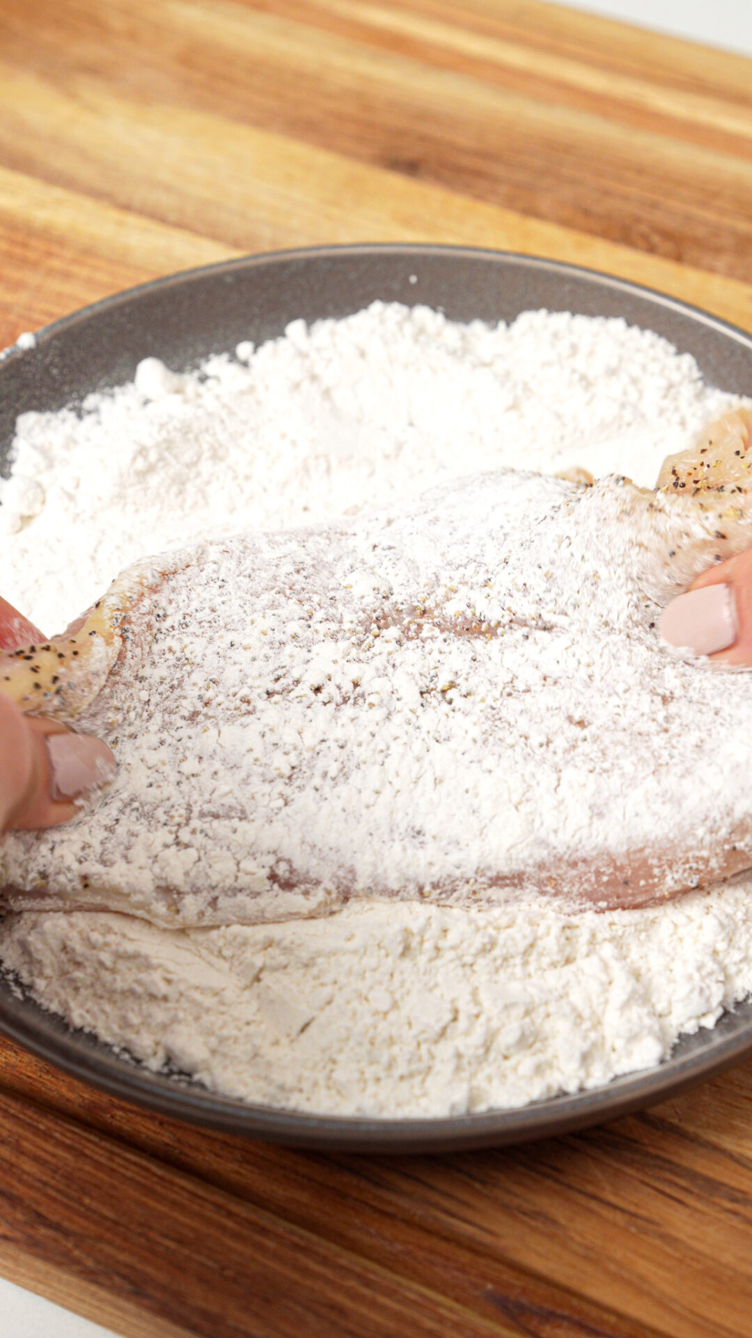 dredge chicken breast with flour on both sides for chicken katsu curry