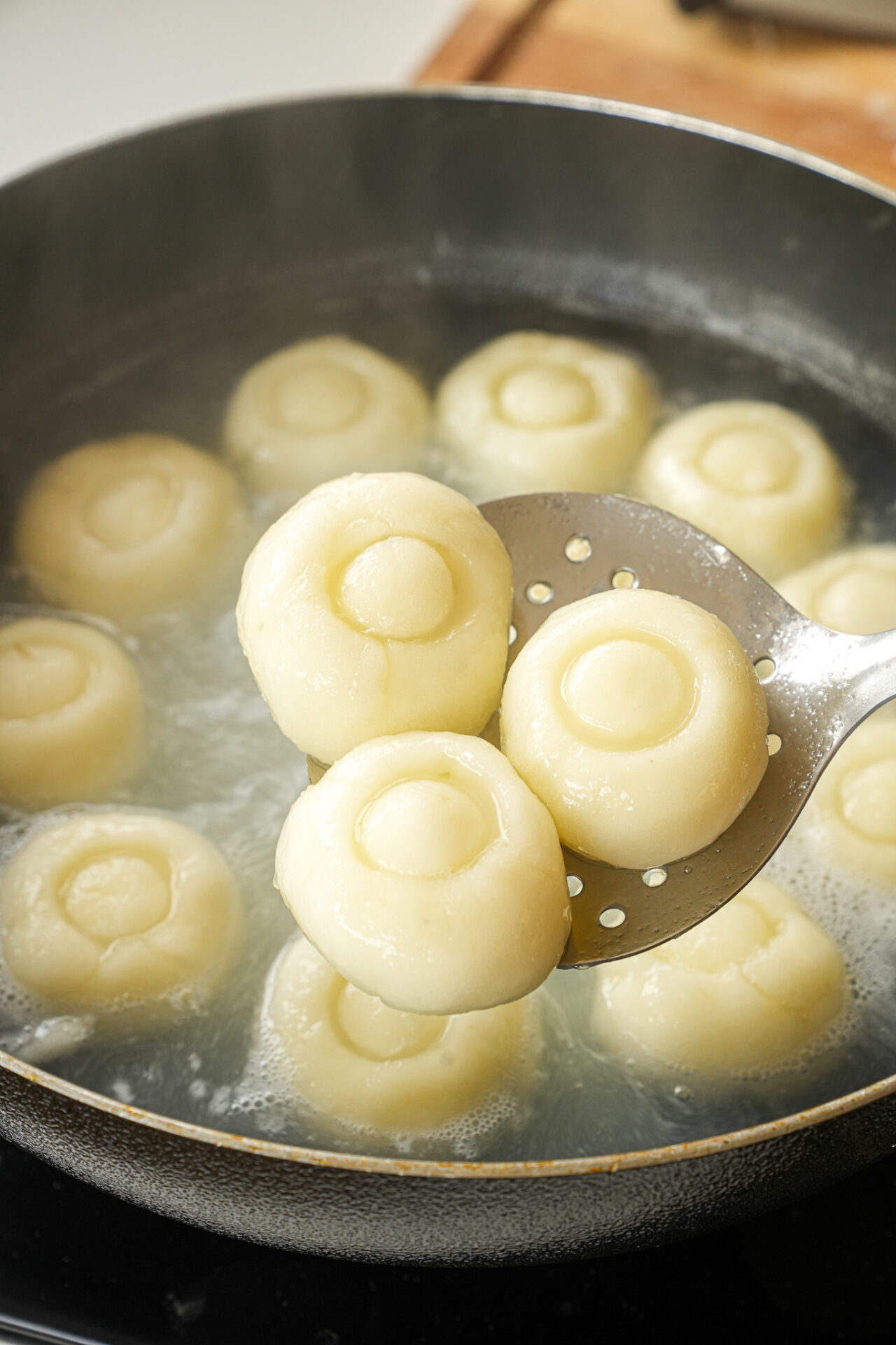 boil the potato noodles until they float to the top