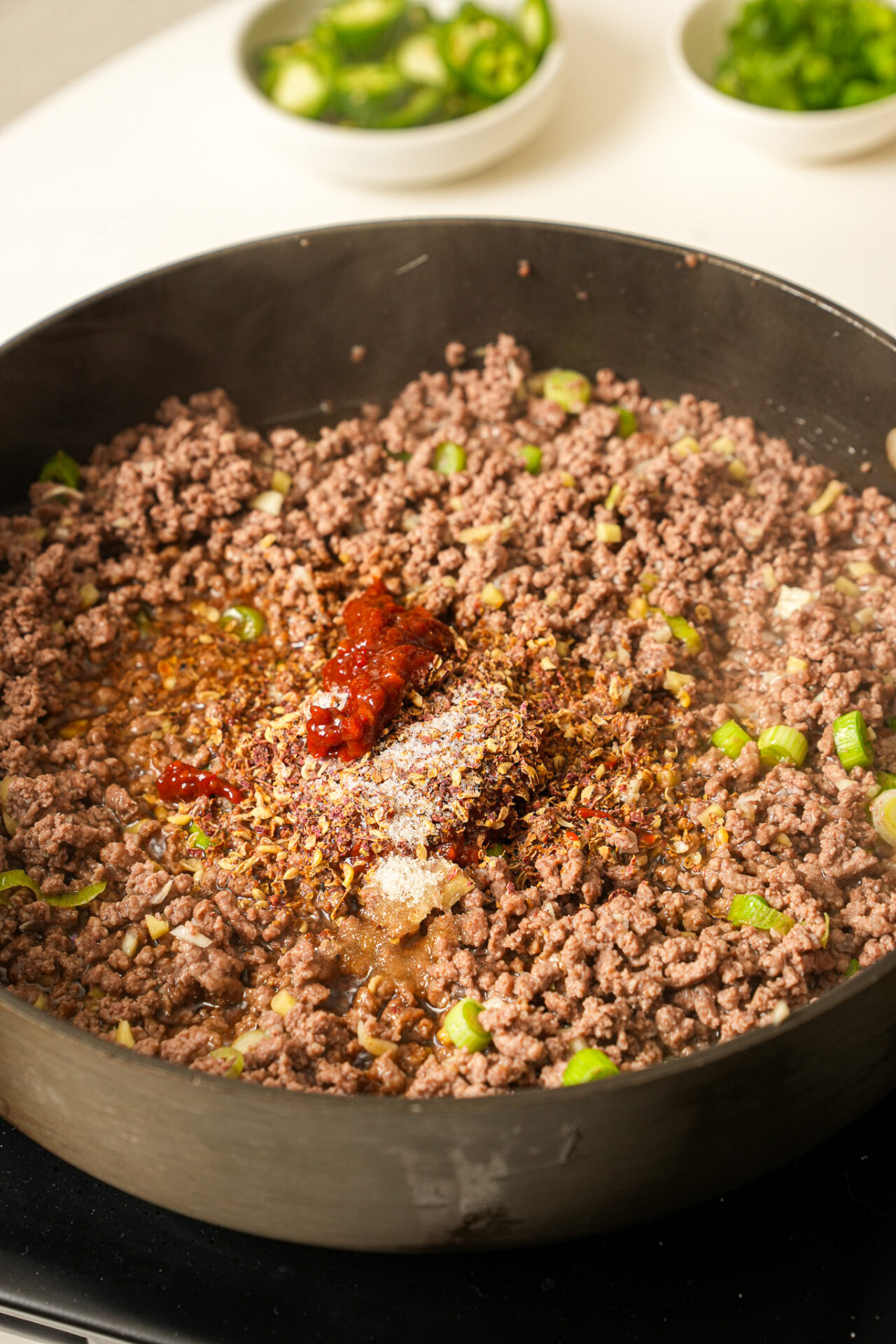 add sauce and seasoning for mapo tofu machos