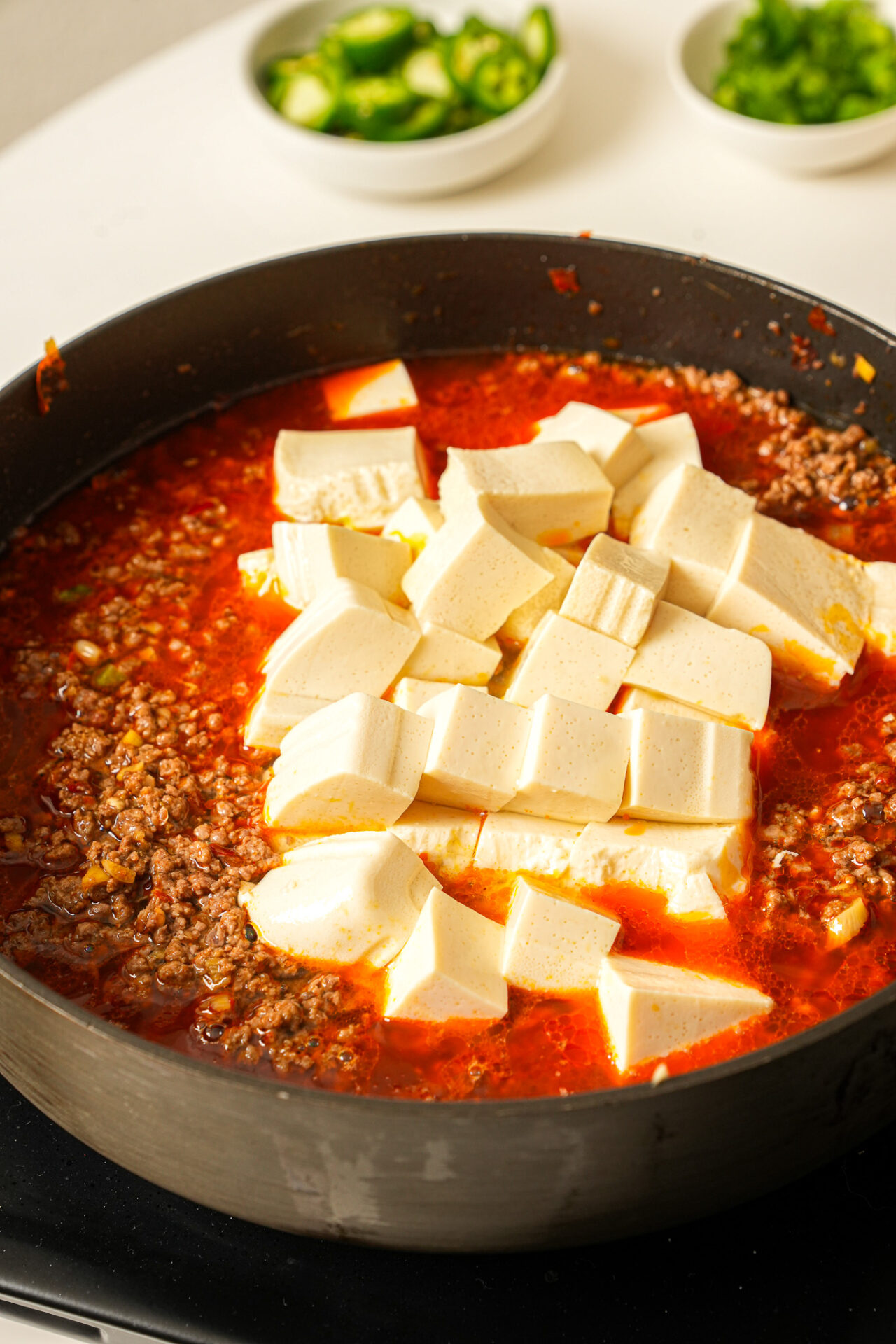 Throw in diced tofu for mapo tofu nachos