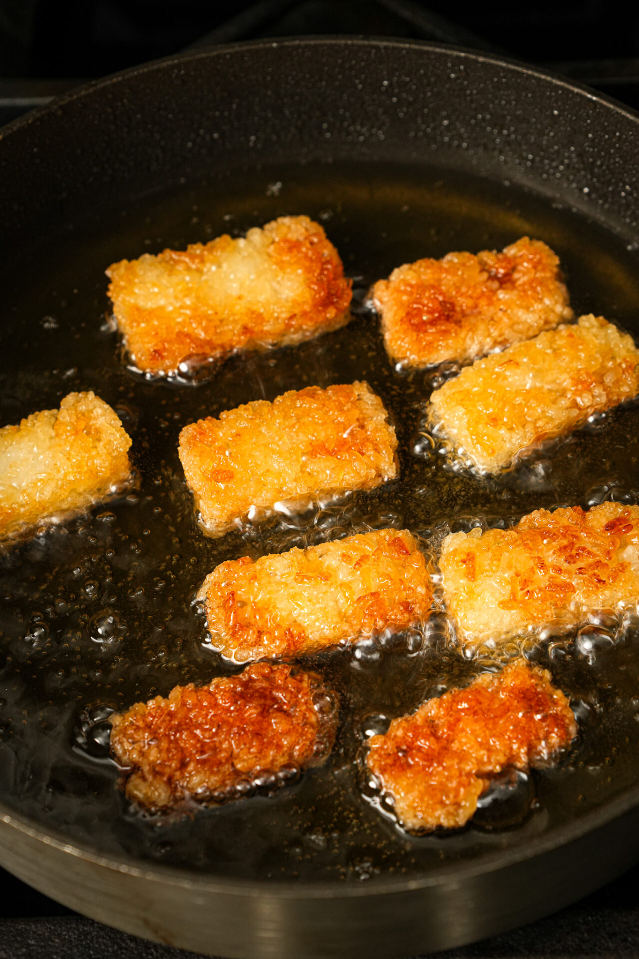 fry sushi rice for crispy rice until golden brown and crispy