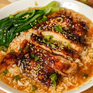 Honey Soy Glazed Chicken with Garlic Ginger Brothy Rice