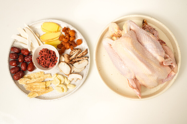 ingredients for Chinese herbal chicken soup